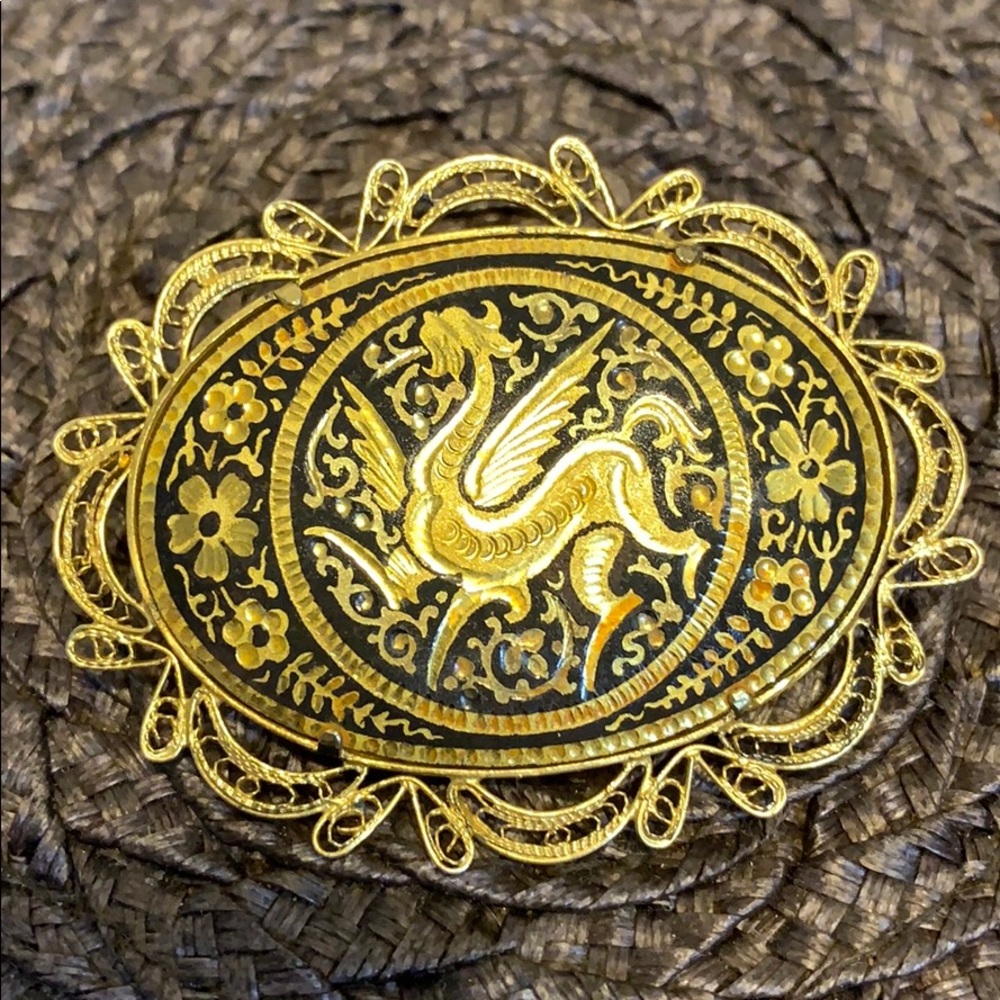 #Vintage Damascene Brooch
